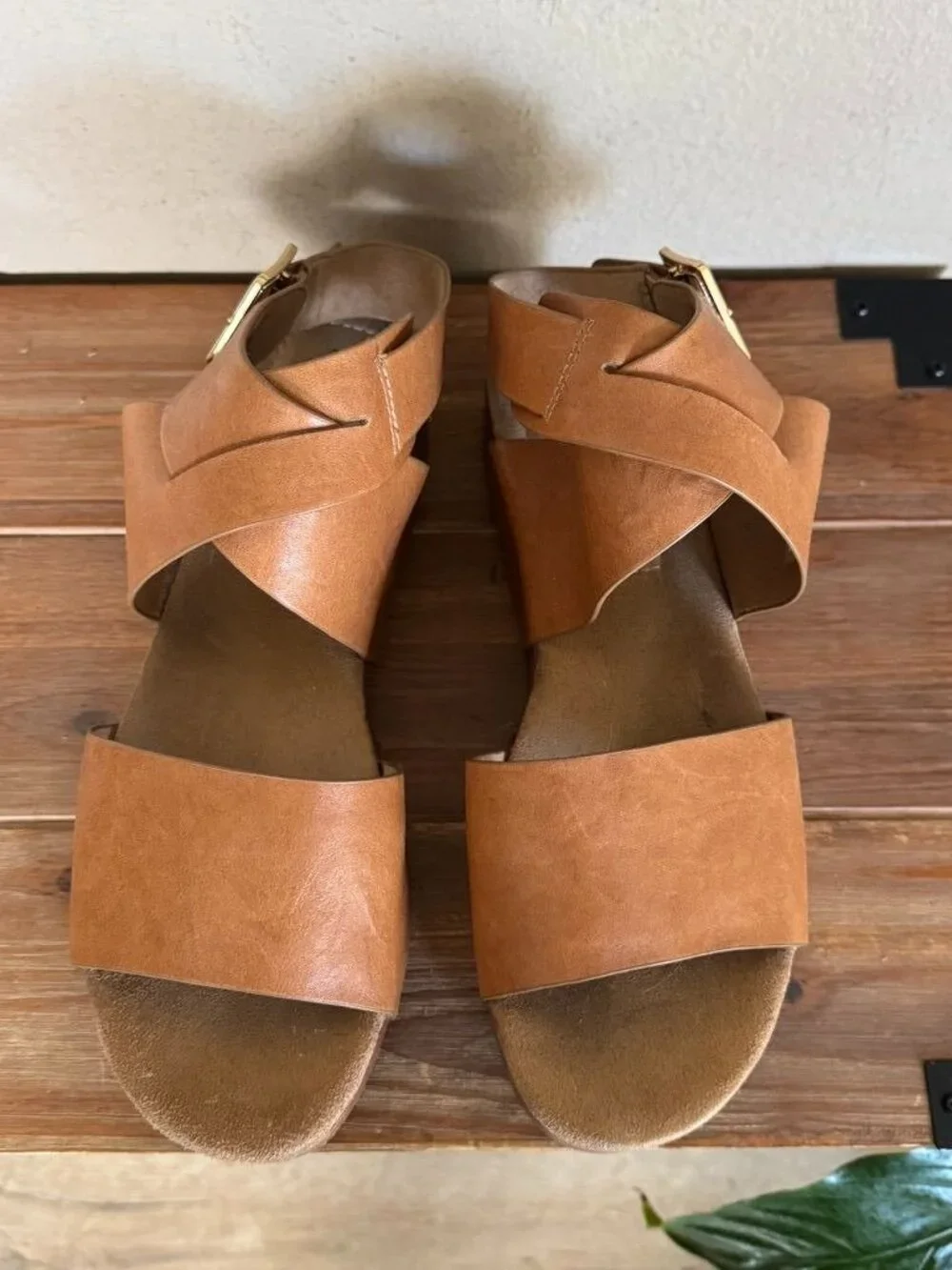 Kelsi Dagger Dunes Leather Brown Peanut Ankle Wrap Platform Sandals Size 8.5